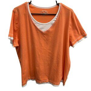 Made For Life  Orange White Short Sleeve V-Neck Top Sz 2X
